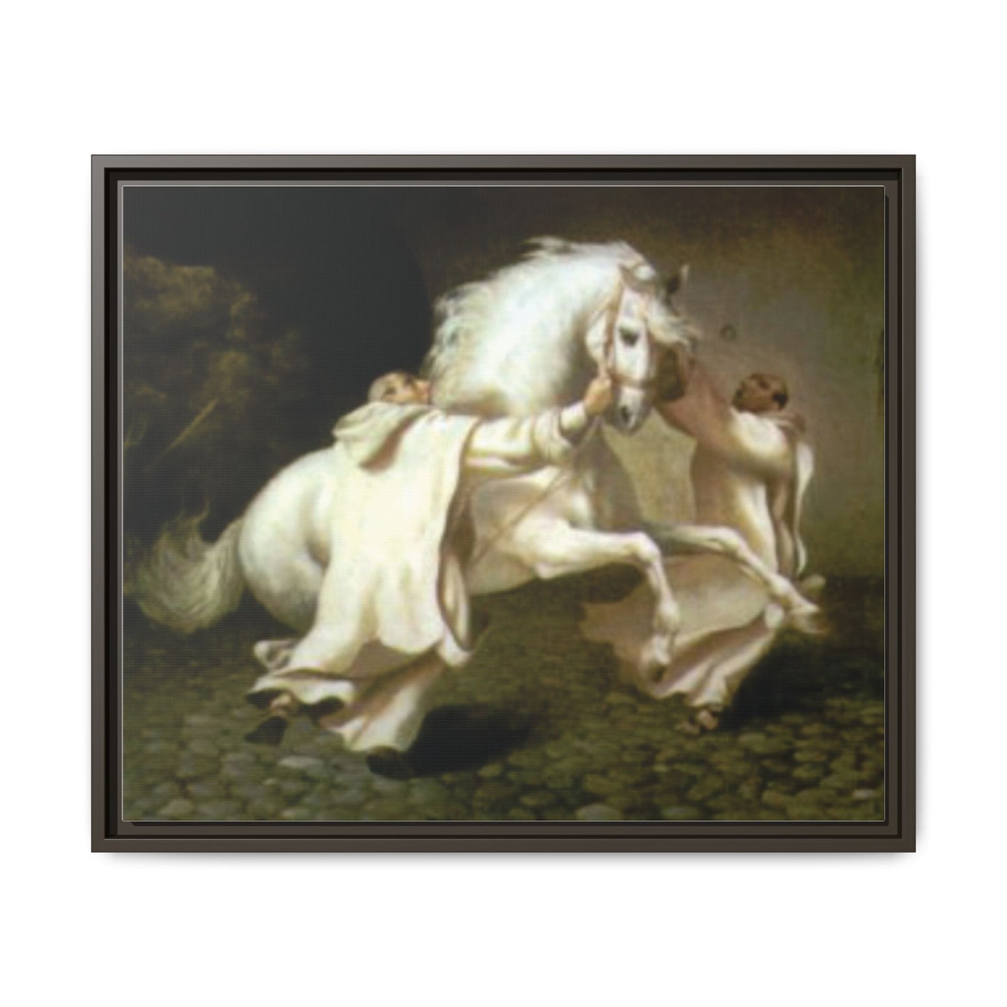 Framed Matte Canvas Print — Carthusian Monks Leading Andalusian Stallion