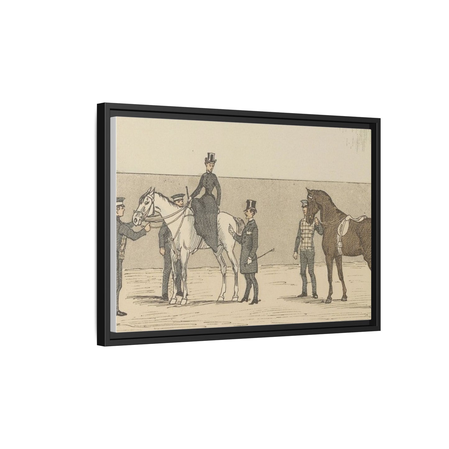 Vintage Paris Riding School Matte Canvas Print — 1800s Lady on Side Saddle (Framed)