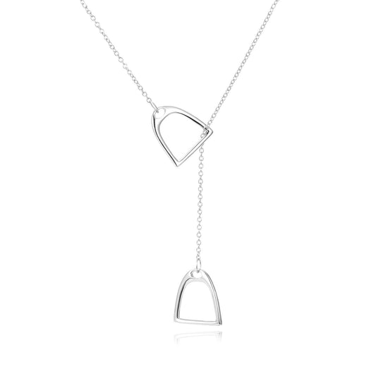 YFN Horse Gift Jewelry 925 Sterling Silver Simple Double Horse Strirrup Lariat Necklace Horse Gift For Women