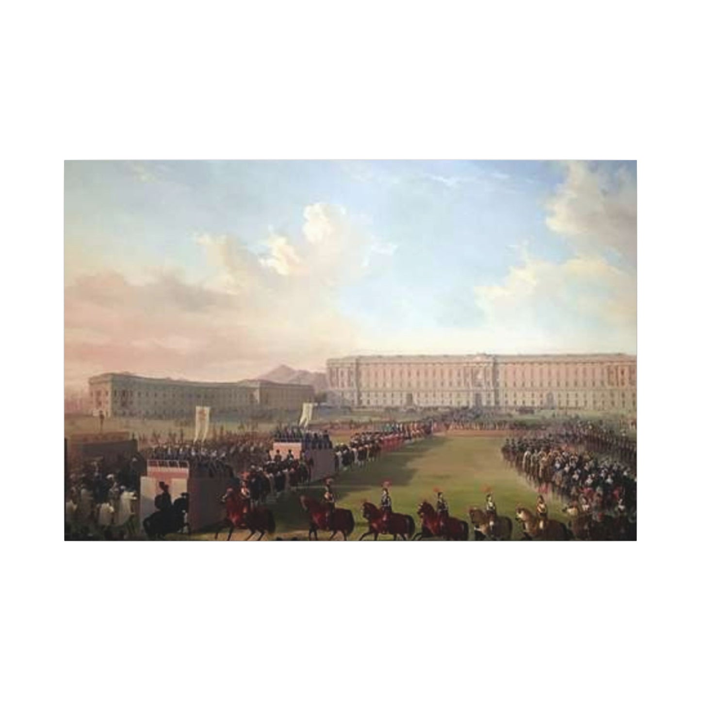 Renaissance Procession Canvas Art — Horses, Riders & Castle Stretched Print