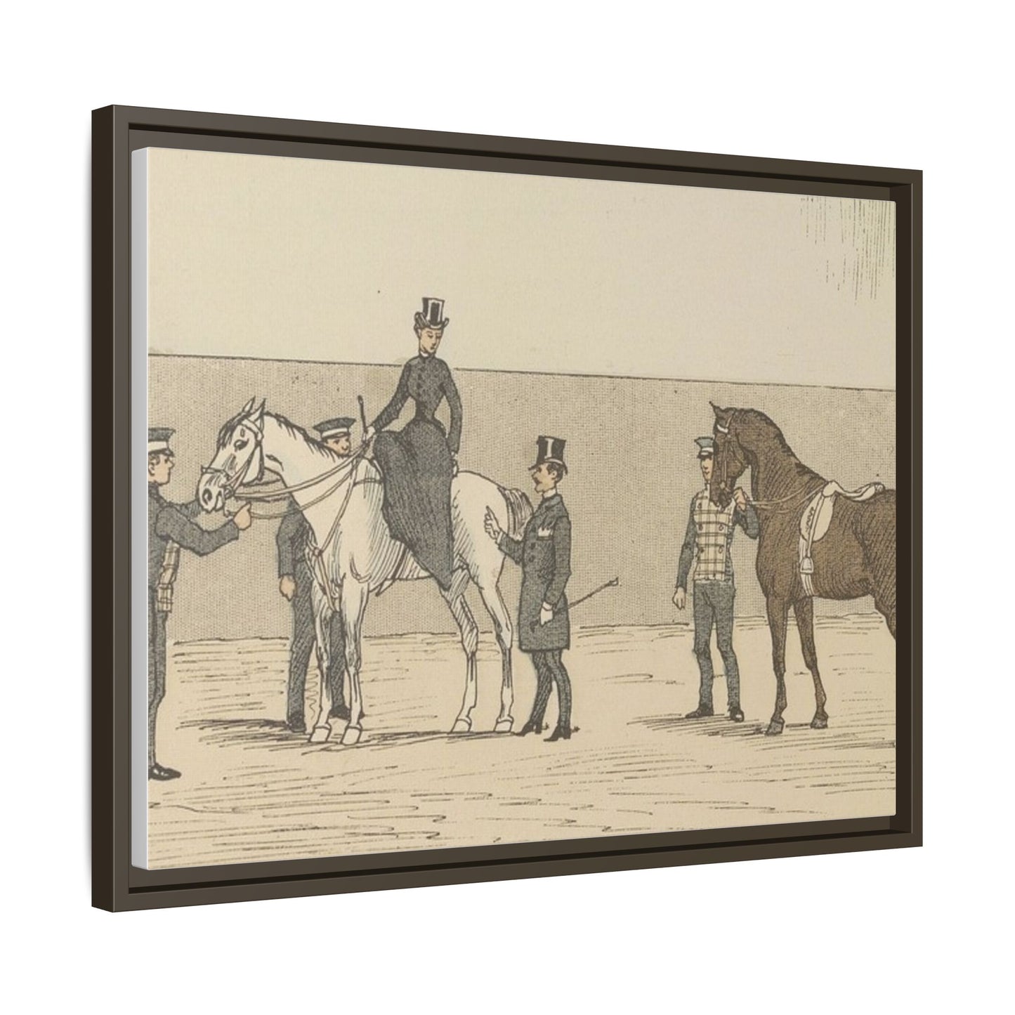 Vintage Paris Riding School Matte Canvas Print — 1800s Lady on Side Saddle (Framed)