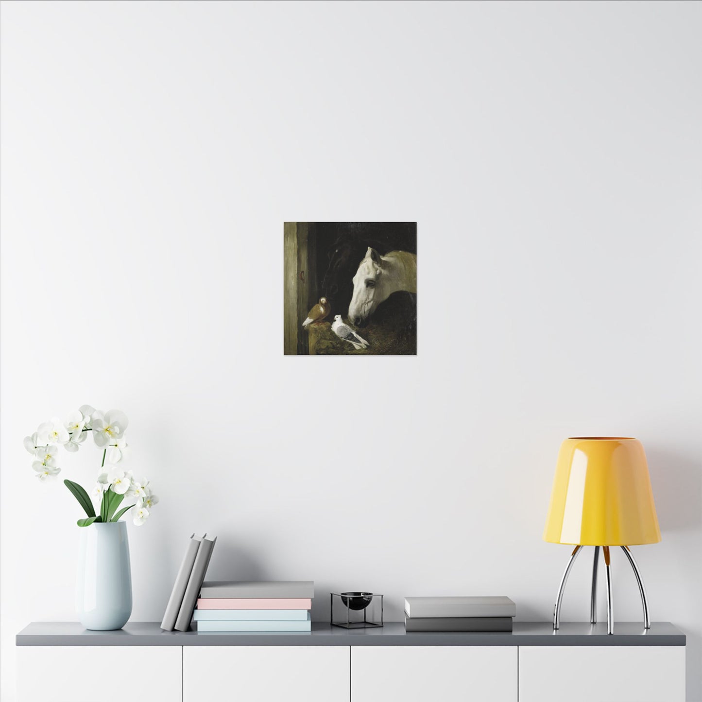 Horse and Doves Matte Canvas Print — "Stable Companions" 1859 Classic Animal Art