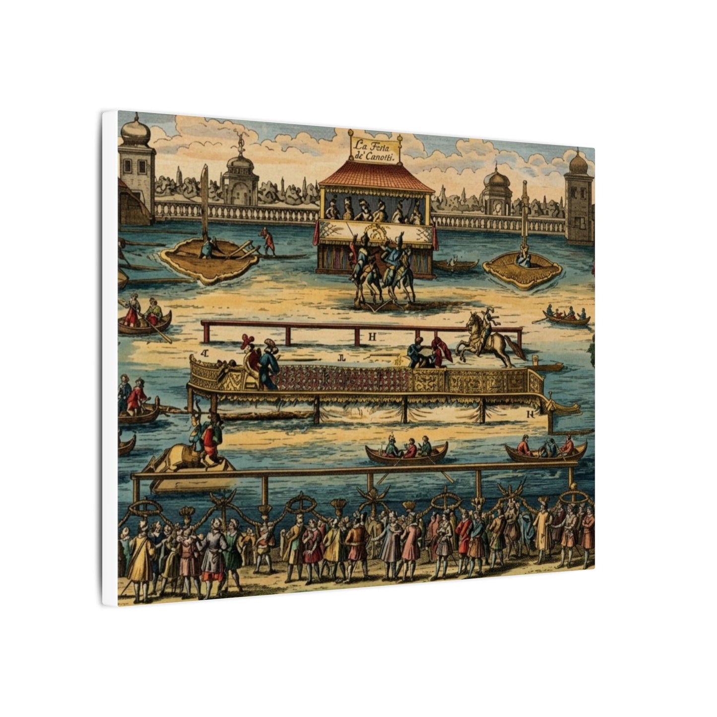 La Festa de' Canotti Matte Canvas — Baroque 'Festival of the Little Boats' Illustration