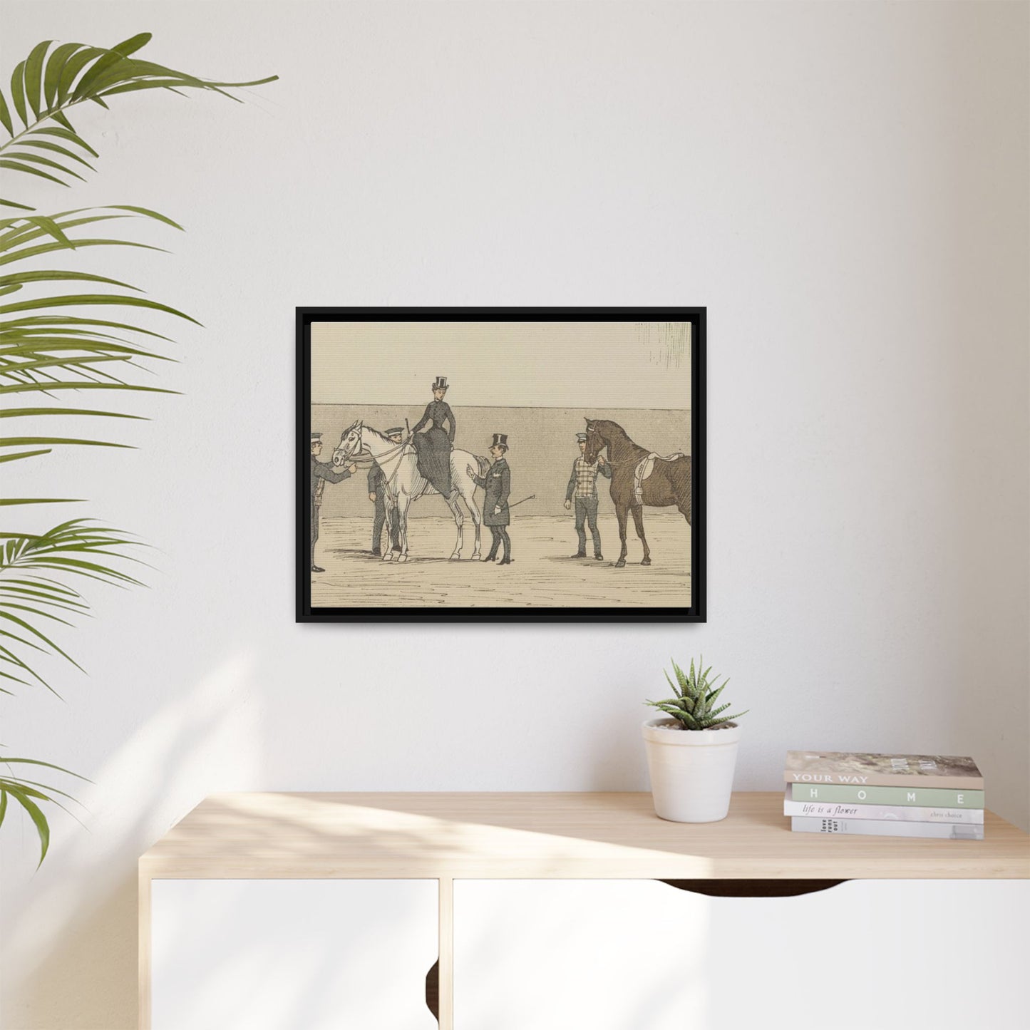Vintage Paris Riding School Matte Canvas Print — 1800s Lady on Side Saddle (Framed)