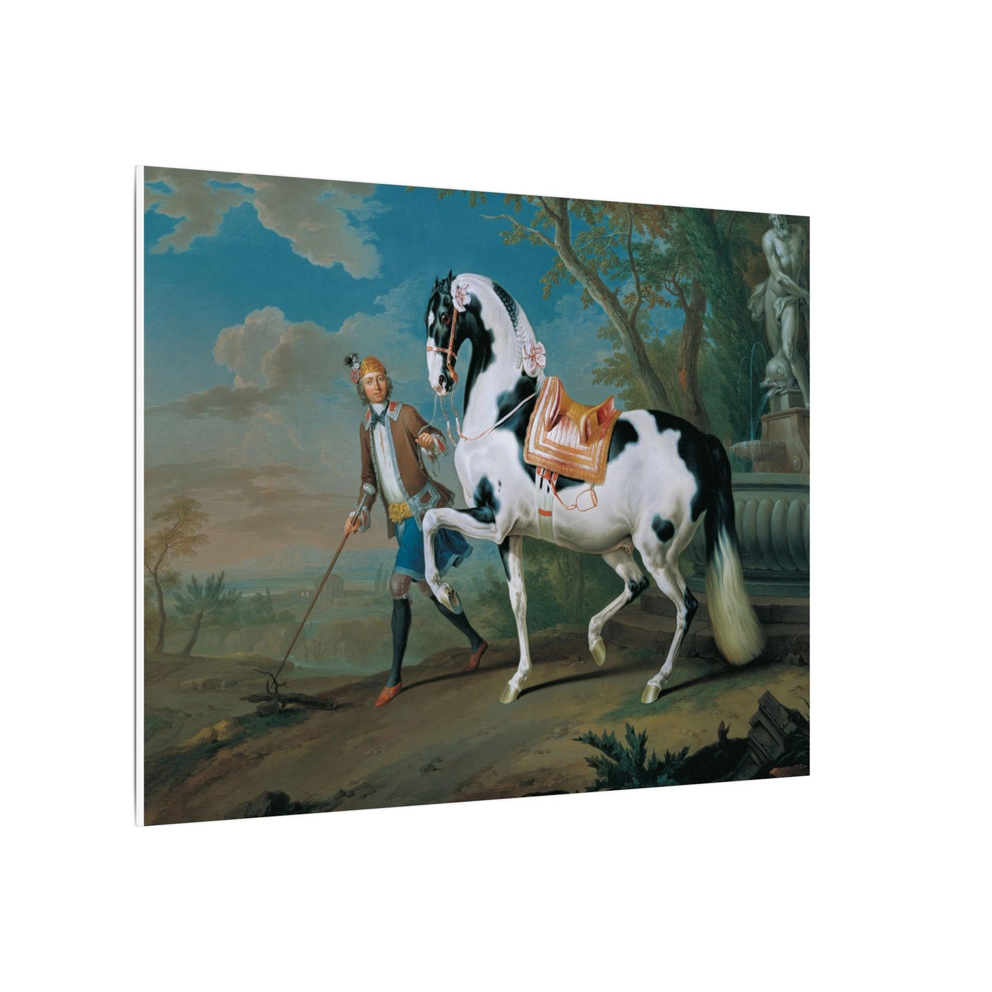 Vintage Piebald Stallion Matte Canvas — 'Stableboy with Piebald Stallion' Horse Portrait