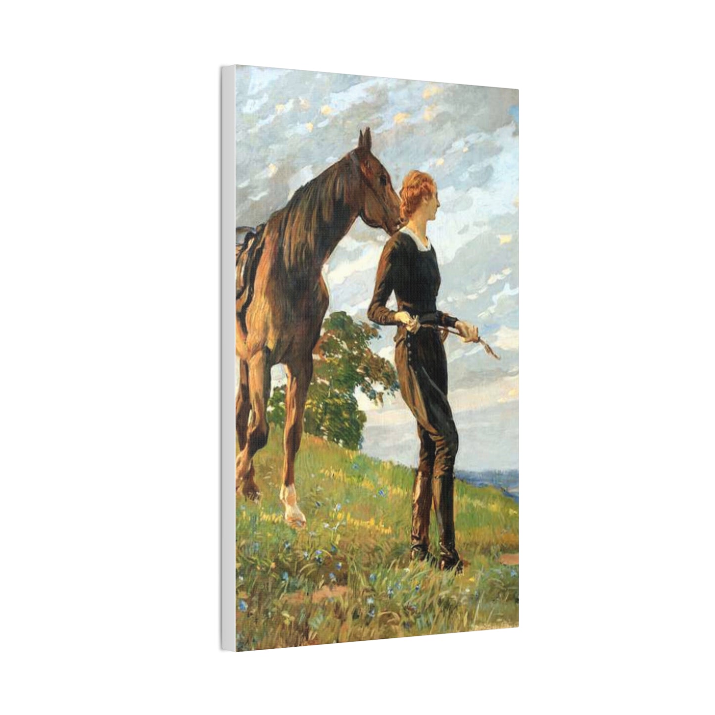 Equestrian Woman "The Meeting" Canvas Print — Vintage Horse Art Stretched Canvas
