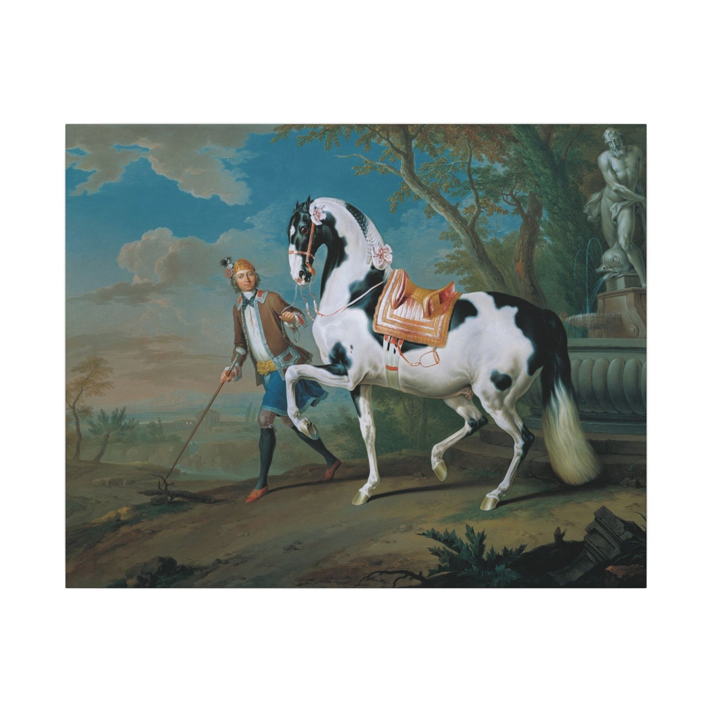 Vintage Piebald Stallion Matte Canvas — 'Stableboy with Piebald Stallion' Horse Portrait