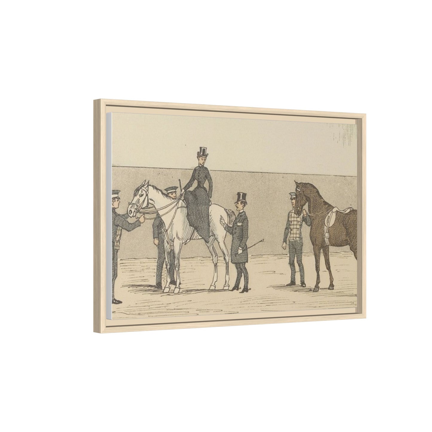 Vintage Paris Riding School Matte Canvas Print — 1800s Lady on Side Saddle (Framed)