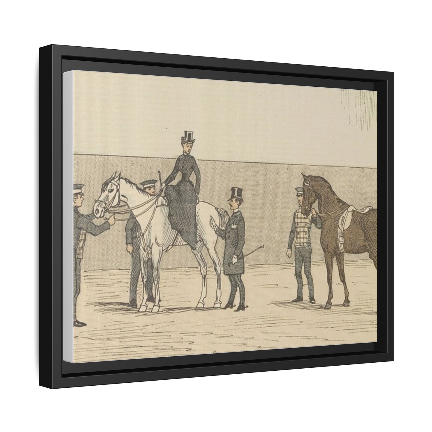 Vintage Paris Riding School Matte Canvas Print — 1800s Lady on Side Saddle (Framed)