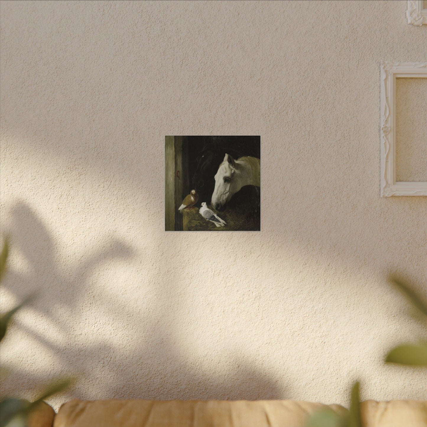 Horse and Doves Matte Canvas Print — "Stable Companions" 1859 Classic Animal Art