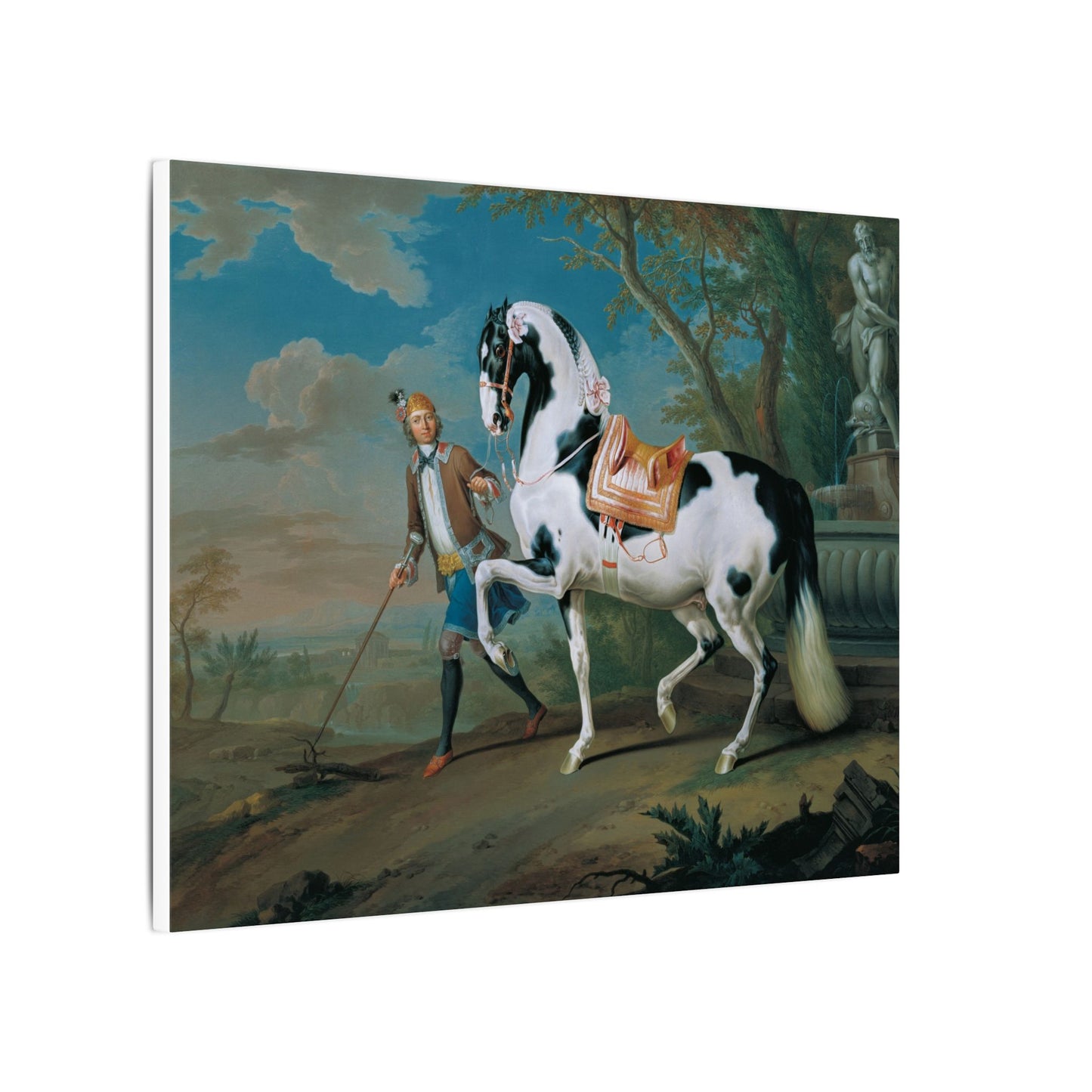 Vintage Piebald Stallion Matte Canvas — 'Stableboy with Piebald Stallion' Horse Portrait