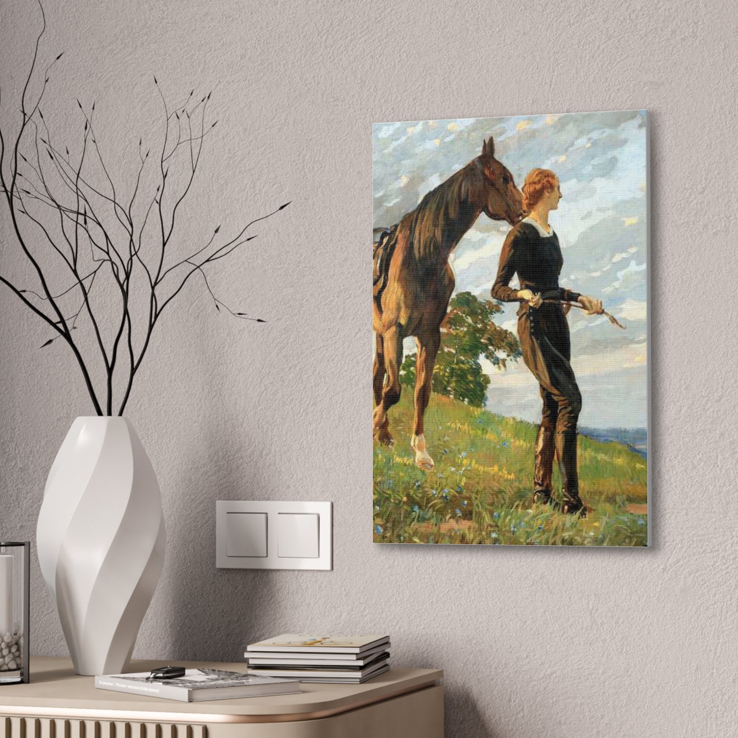 Equestrian Woman "The Meeting" Canvas Print — Vintage Horse Art Stretched Canvas