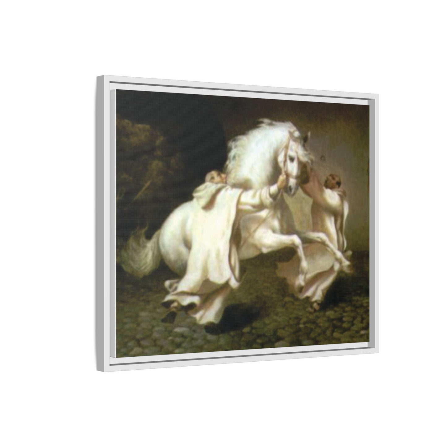 Framed Matte Canvas Print — Carthusian Monks Leading Andalusian Stallion