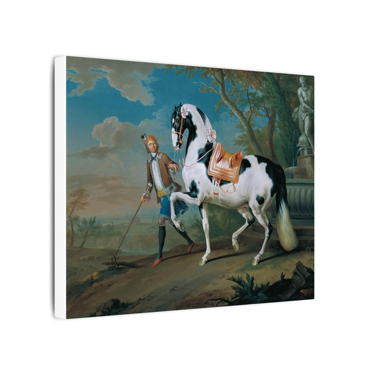 Vintage Piebald Stallion Matte Canvas — 'Stableboy with Piebald Stallion' Horse Portrait