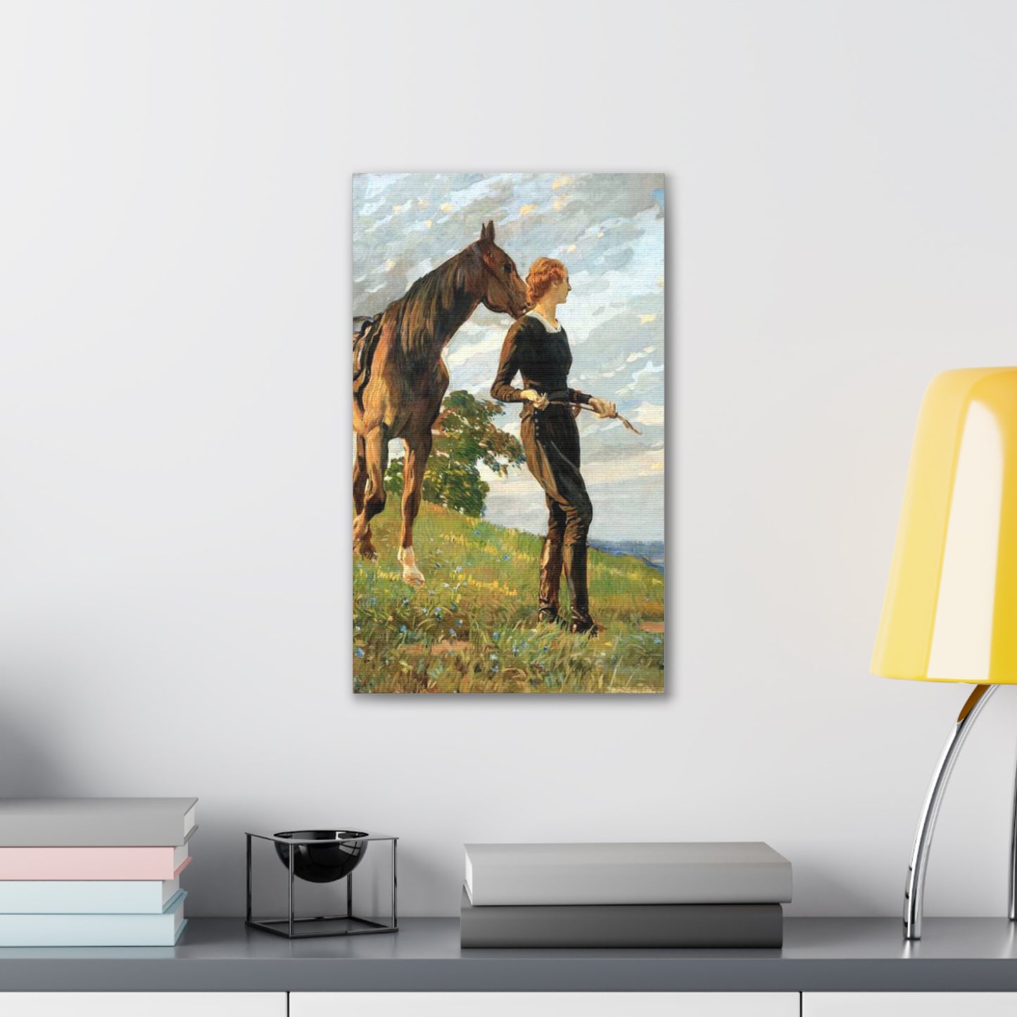 Equestrian Woman "The Meeting" Canvas Print — Vintage Horse Art Stretched Canvas