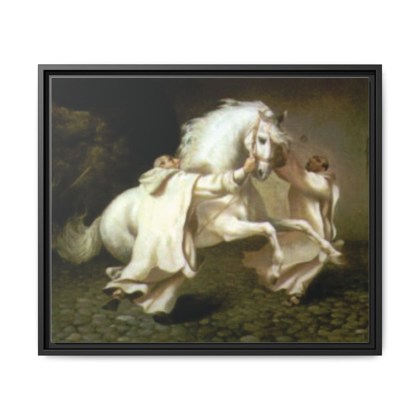 Framed Matte Canvas Print — Carthusian Monks Leading Andalusian Stallion