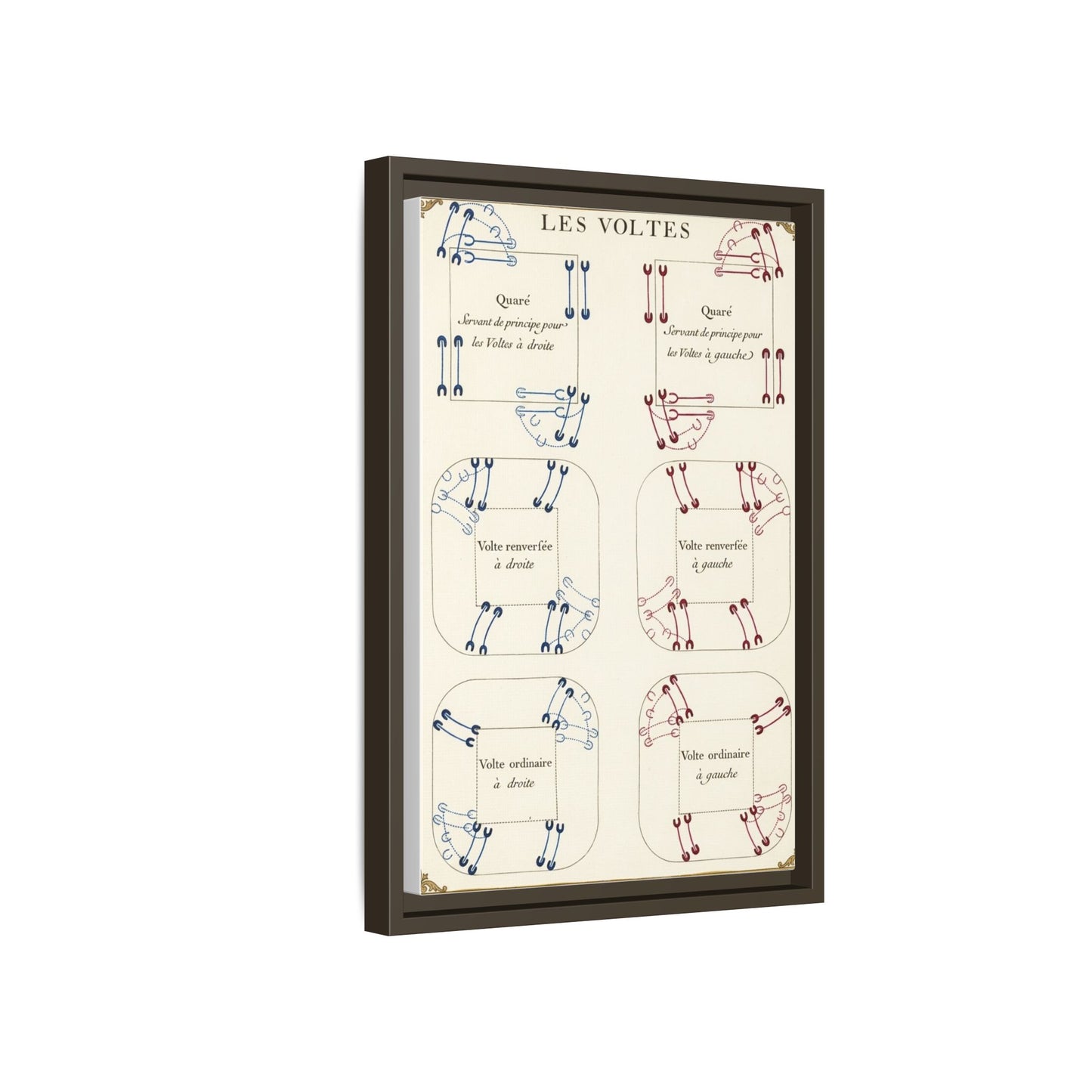 Renaissance Equestrian Dressage Diagram Matte Canvas Print — “Les Voltes” Framed Wall Art