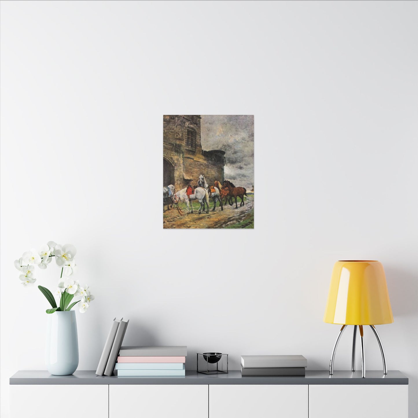 Stretched Matte Canvas Print — Vintage "Horses Waiting at the Hotel in Caen"