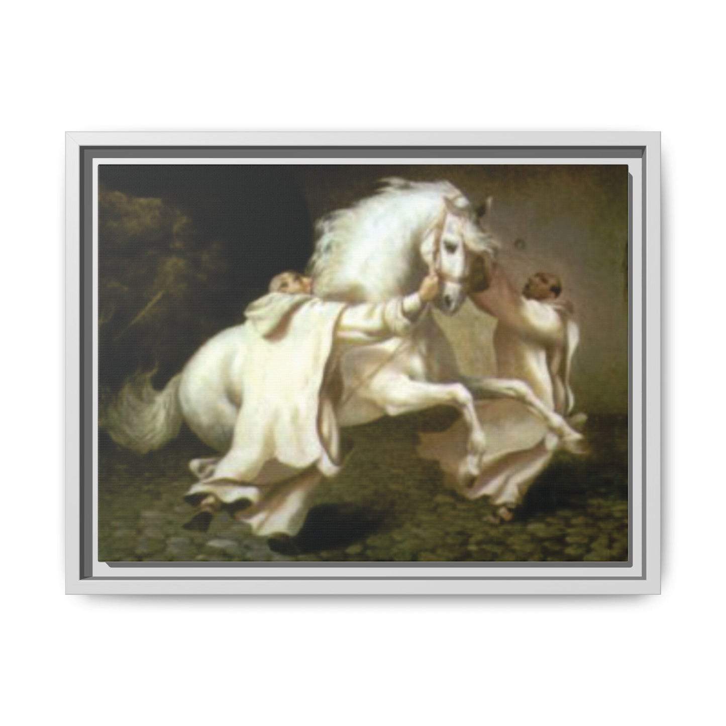 Framed Matte Canvas Print — Carthusian Monks Leading Andalusian Stallion