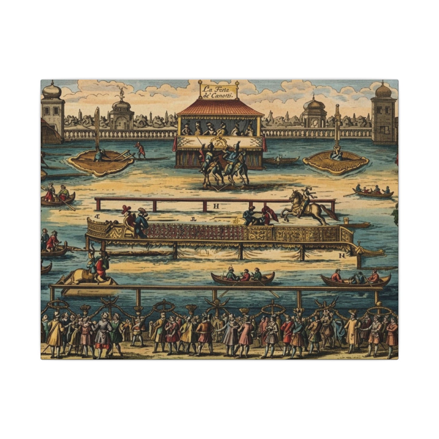 La Festa de' Canotti Matte Canvas — Baroque 'Festival of the Little Boats' Illustration