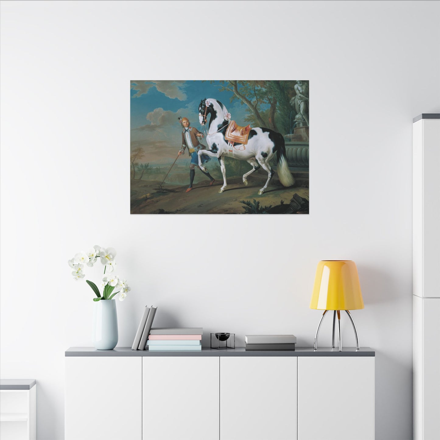 Vintage Piebald Stallion Matte Canvas — 'Stableboy with Piebald Stallion' Horse Portrait