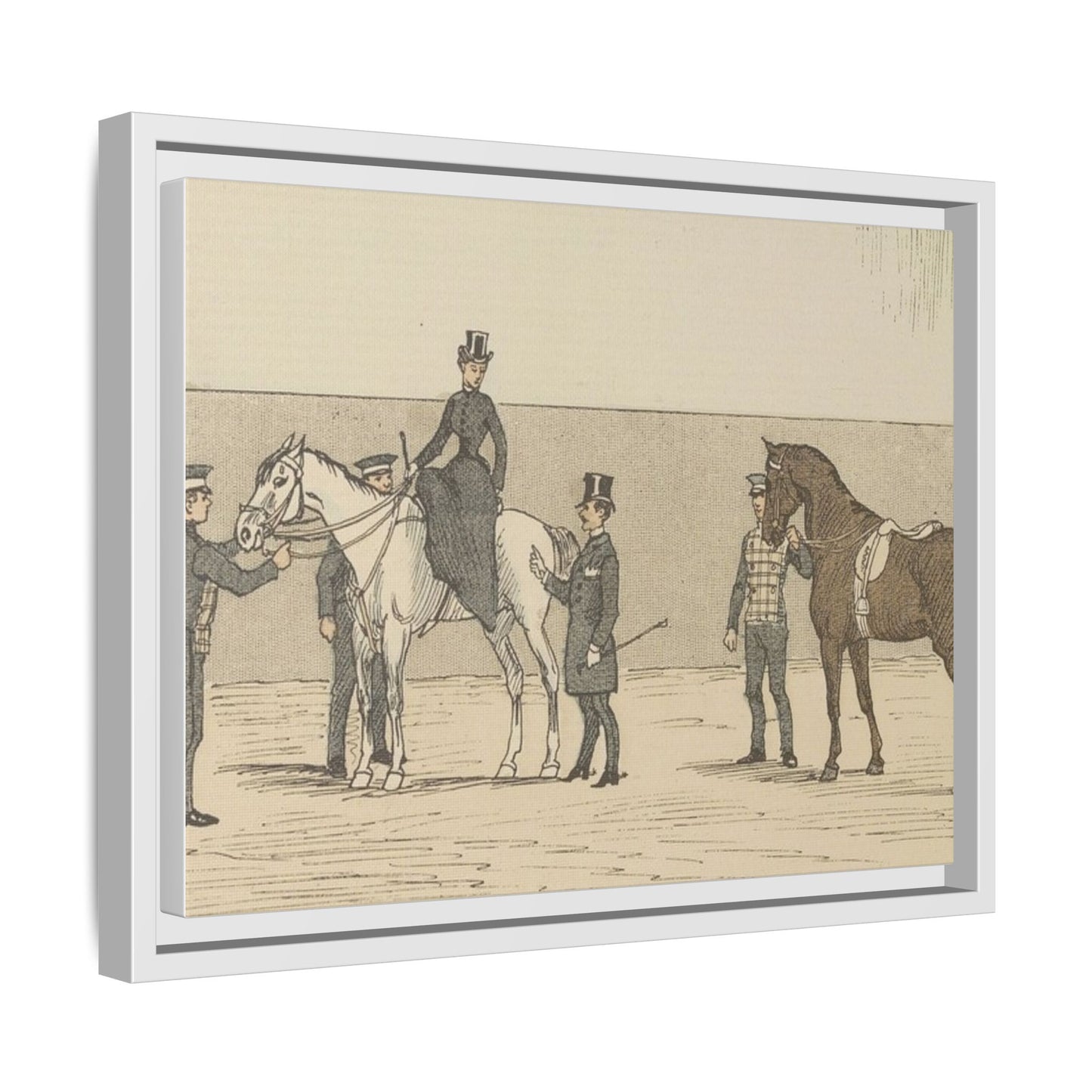 Vintage Paris Riding School Matte Canvas Print — 1800s Lady on Side Saddle (Framed)