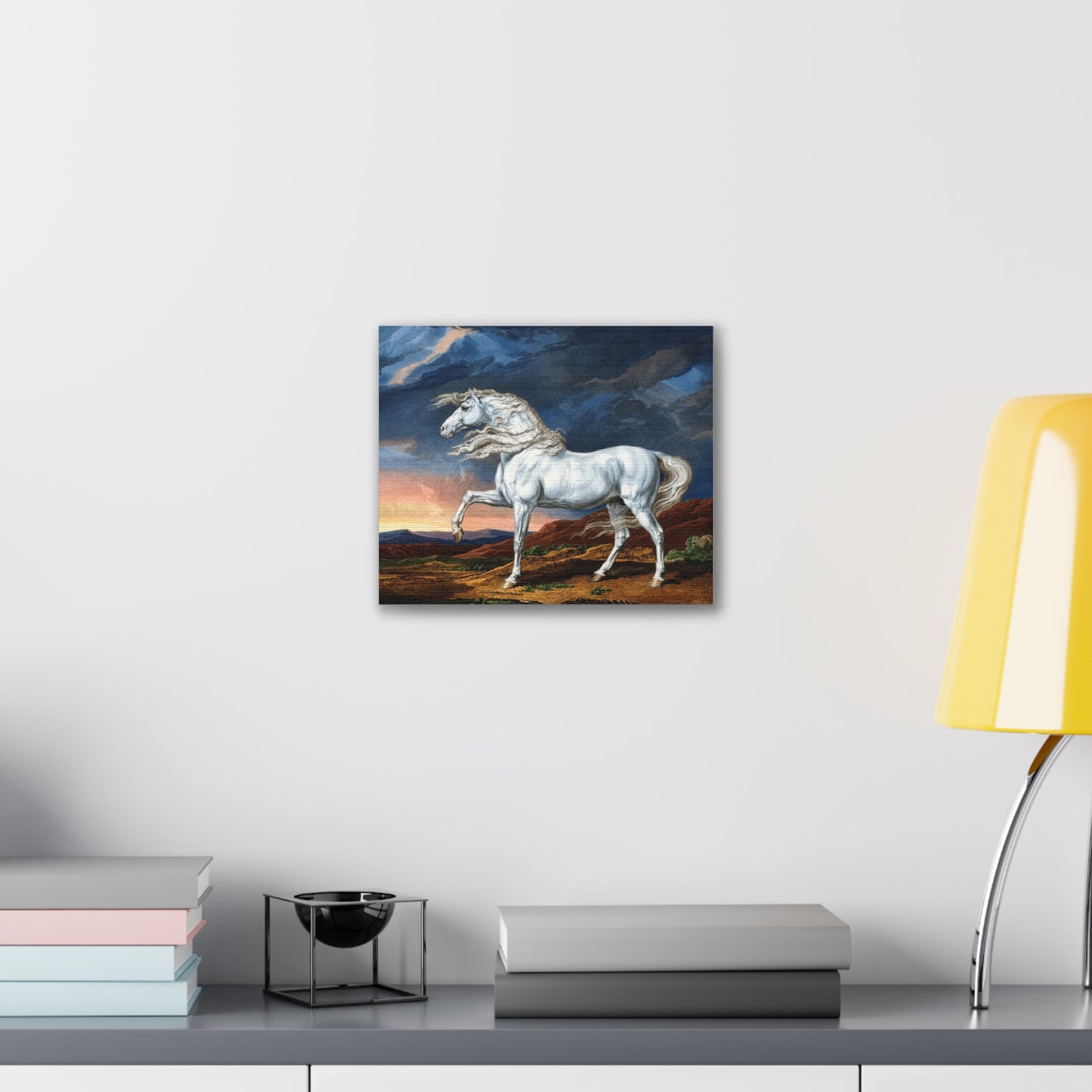 Adonis White Horse Canvas Print — Windswept Equestrian Wall Art