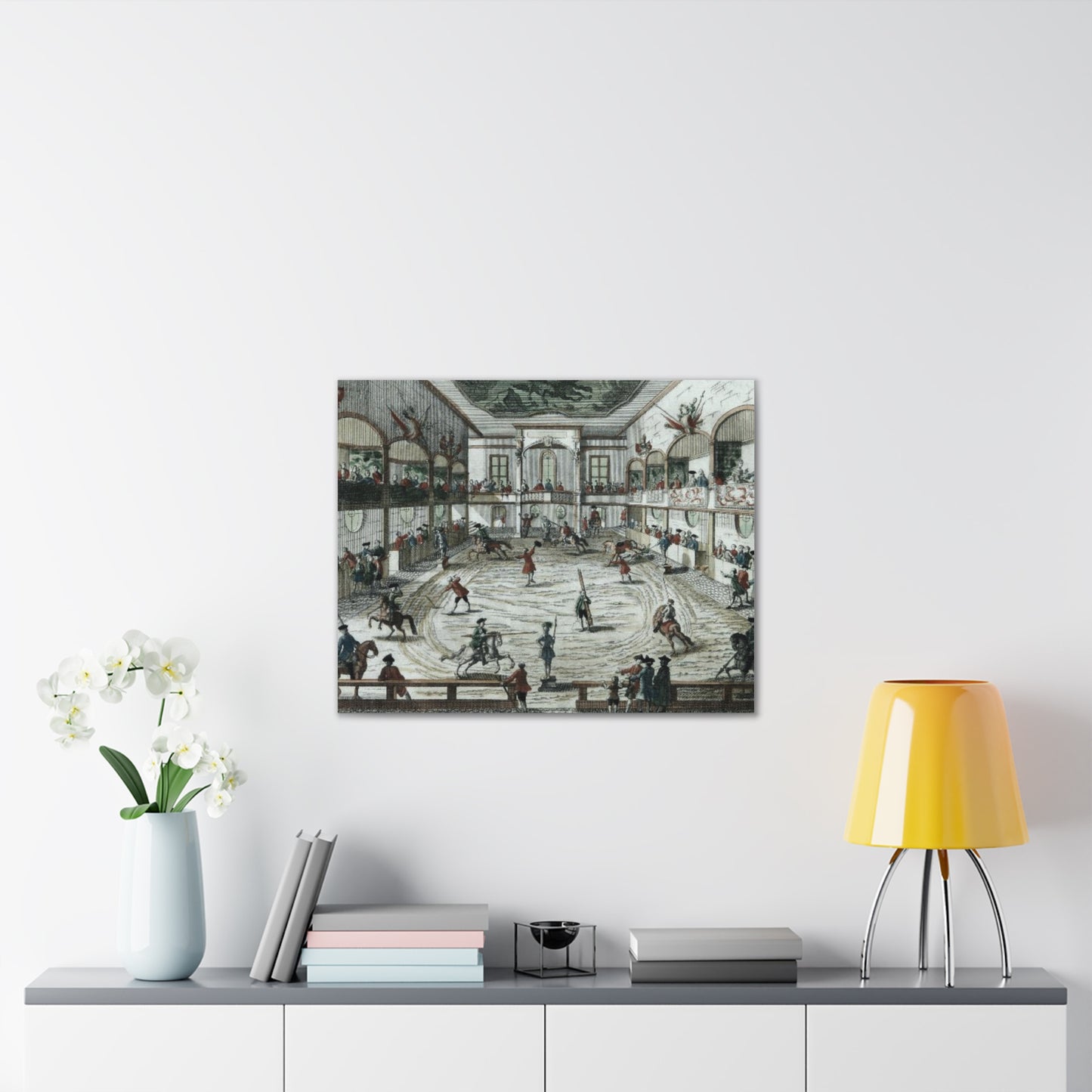 Historical Equestrian Arena Canvas Print — Vintage 18th-Century Horse Riding School Scene Stretched Canvas