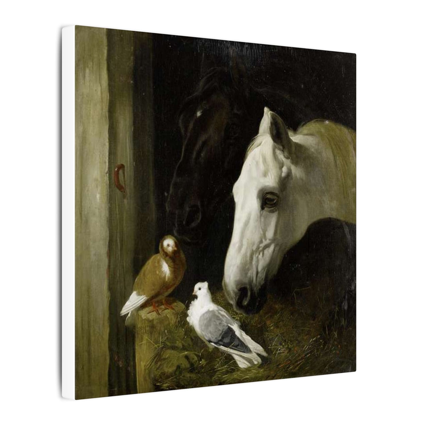 Horse and Doves Matte Canvas Print — "Stable Companions" 1859 Classic Animal Art