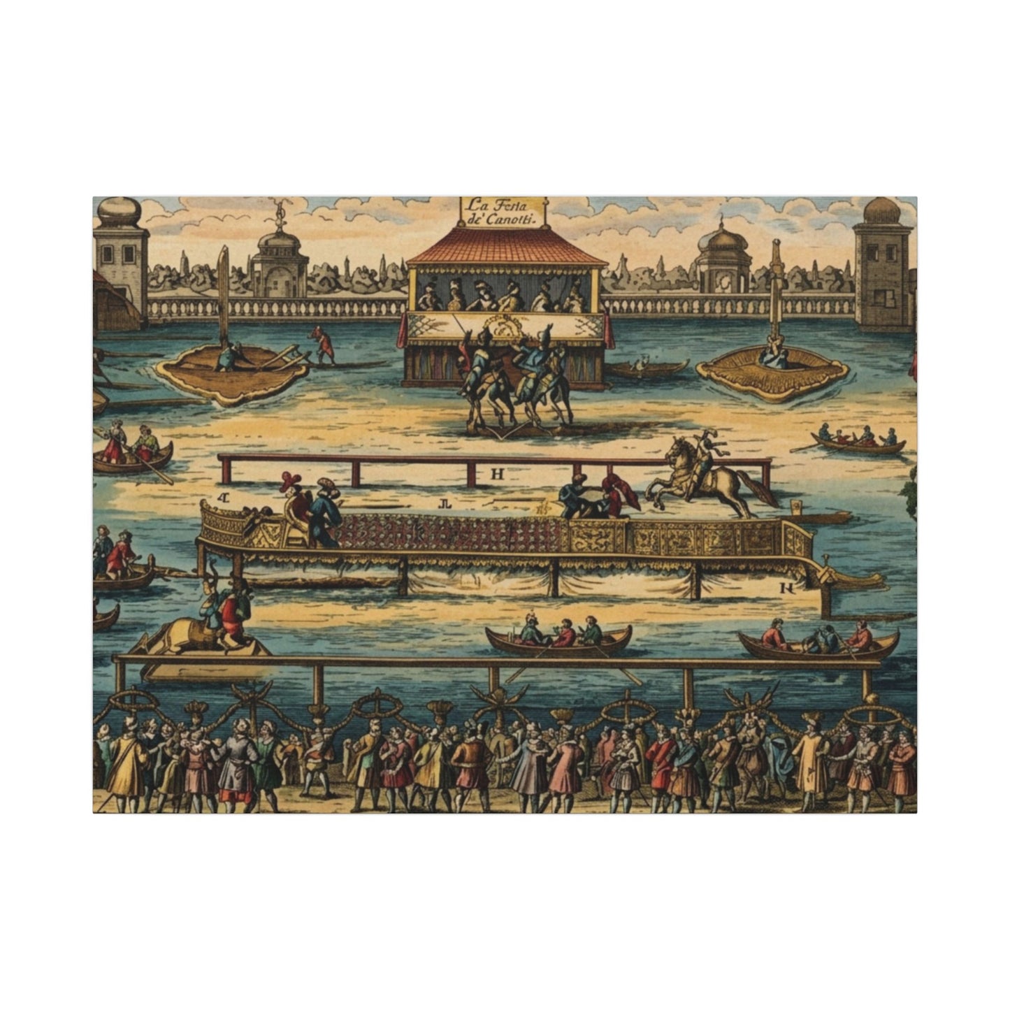 La Festa de' Canotti Matte Canvas — Baroque 'Festival of the Little Boats' Illustration