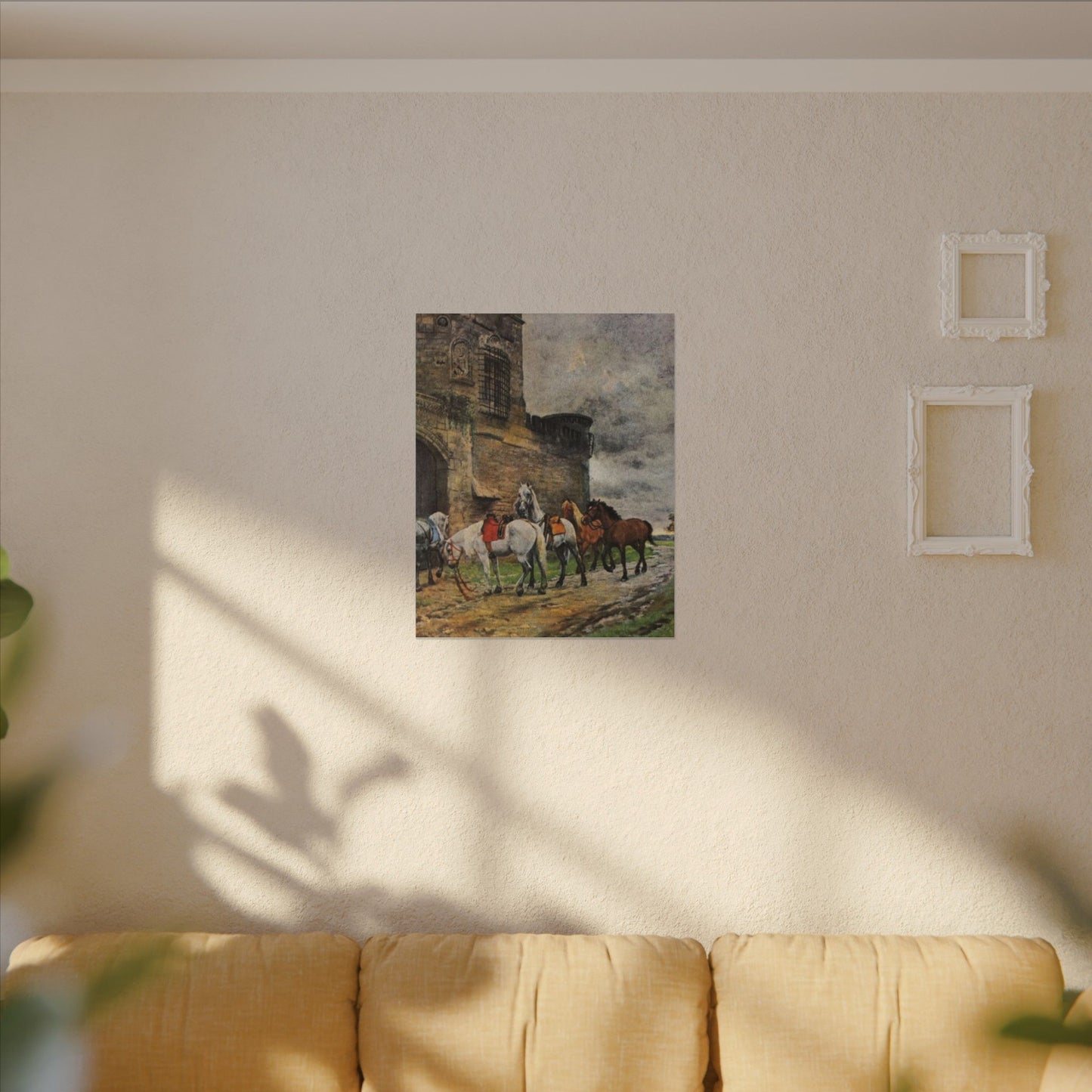 Stretched Matte Canvas Print — Vintage "Horses Waiting at the Hotel in Caen"