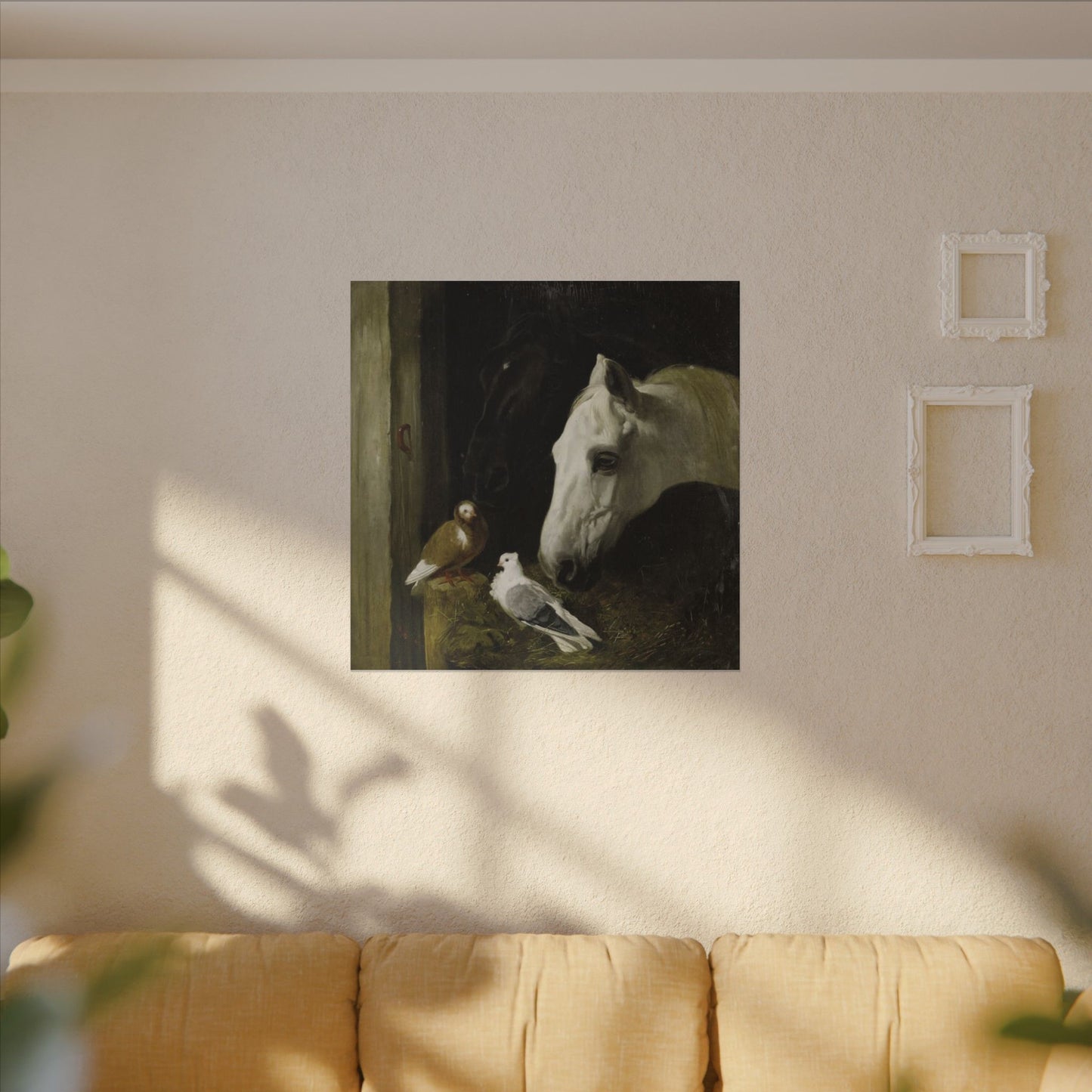 Horse and Doves Matte Canvas Print — "Stable Companions" 1859 Classic Animal Art