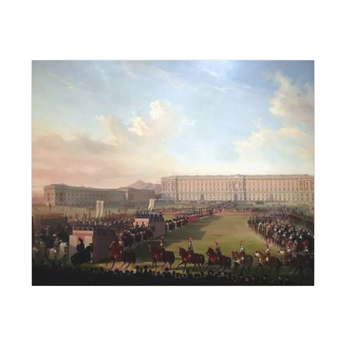 Renaissance Procession Canvas Art — Horses, Riders & Castle Stretched Print