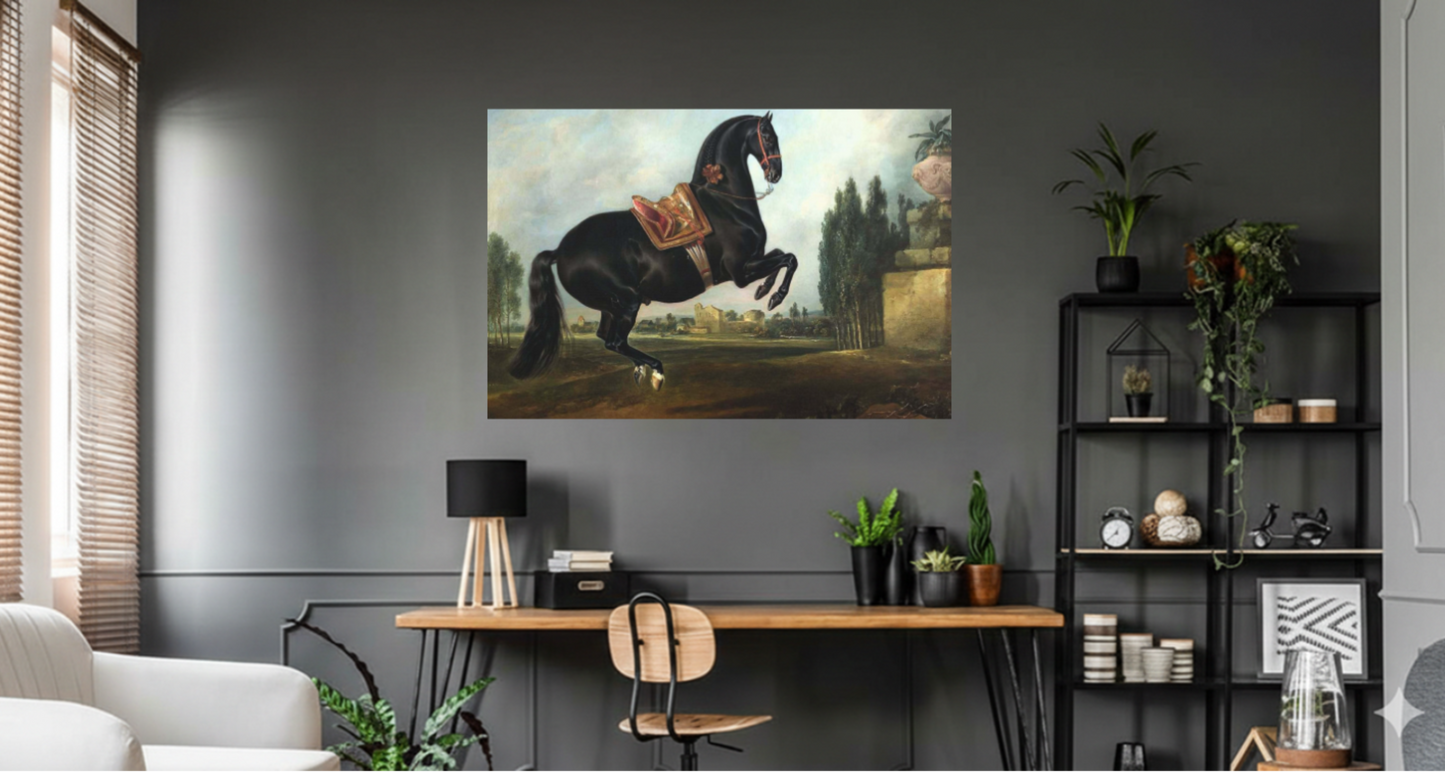 Black Stallion Matte Canvas – Classical Equestrian Wall Art