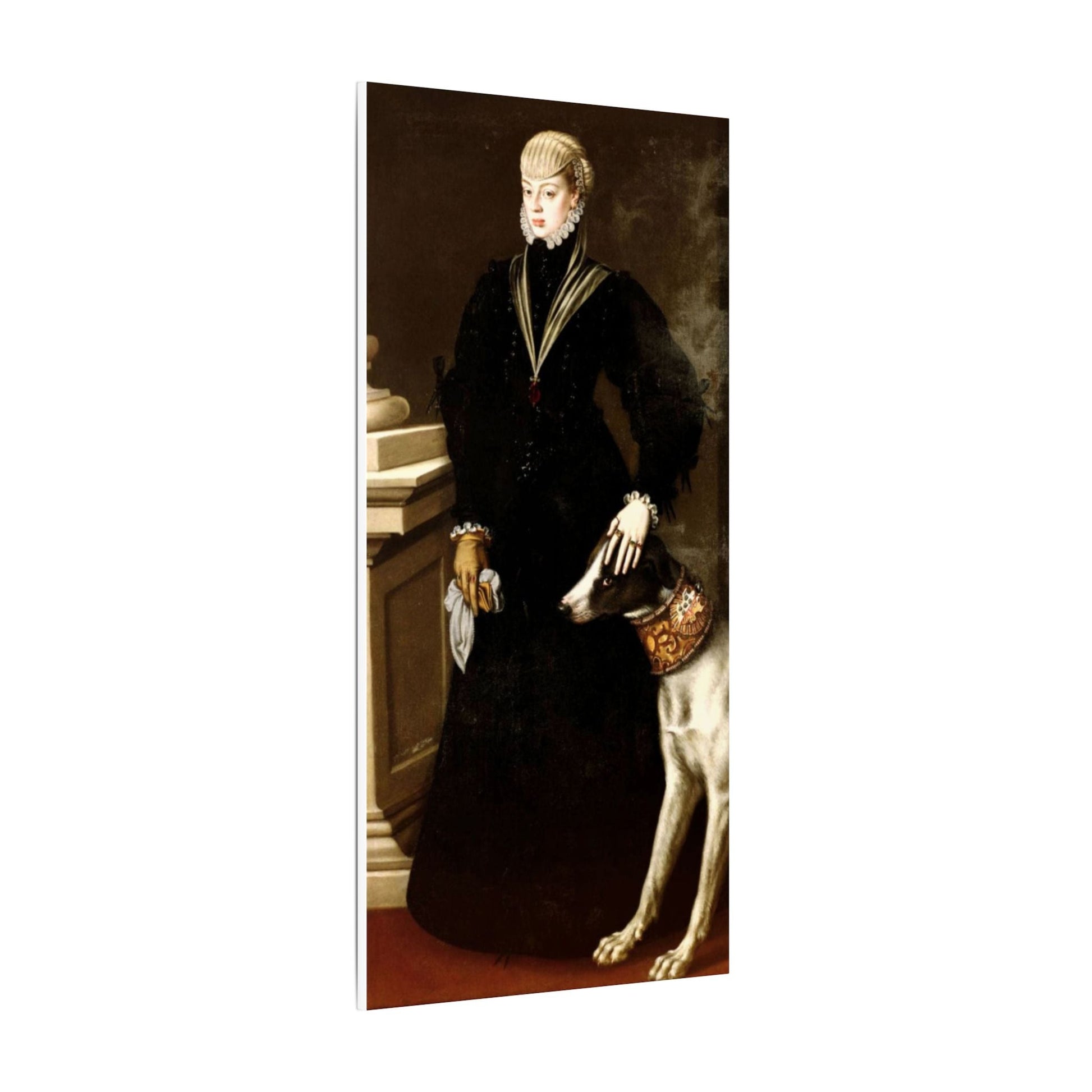 Elegant Vintage Canvas Wall Art - Classic Portrait Dona Juana with Dog - 20’’ x 40’’ (Vertical) / 0.75’’ - Canvas