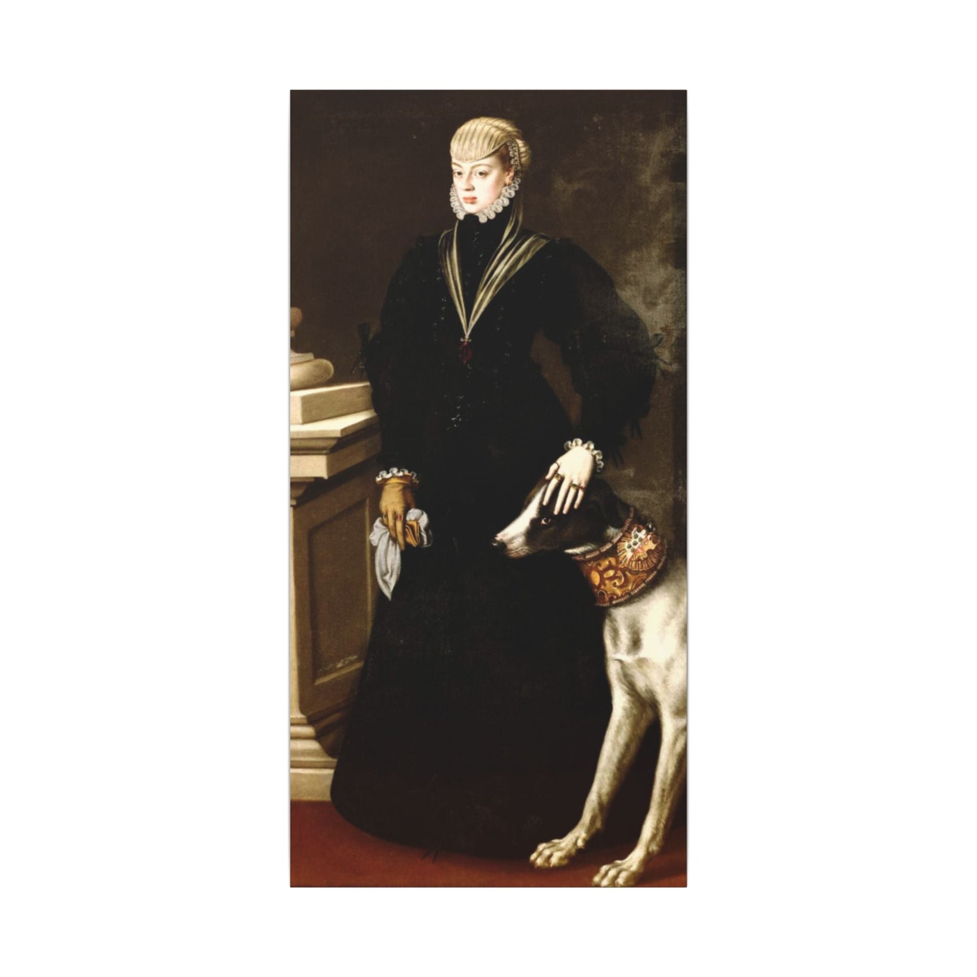Elegant Vintage Canvas Wall Art - Classic Portrait Dona Juana with Dog - 20’’ x 40’’ (Vertical) / 0.75’’ - Canvas