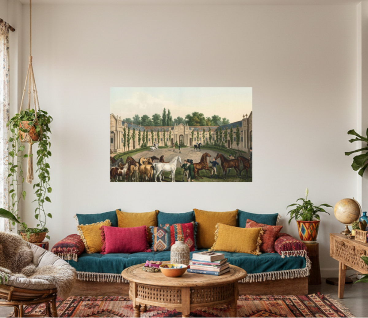 Equestrian Exhibition in the Courtyard Matte Canvas — Vintage 1906 Horse Exhibition Print
