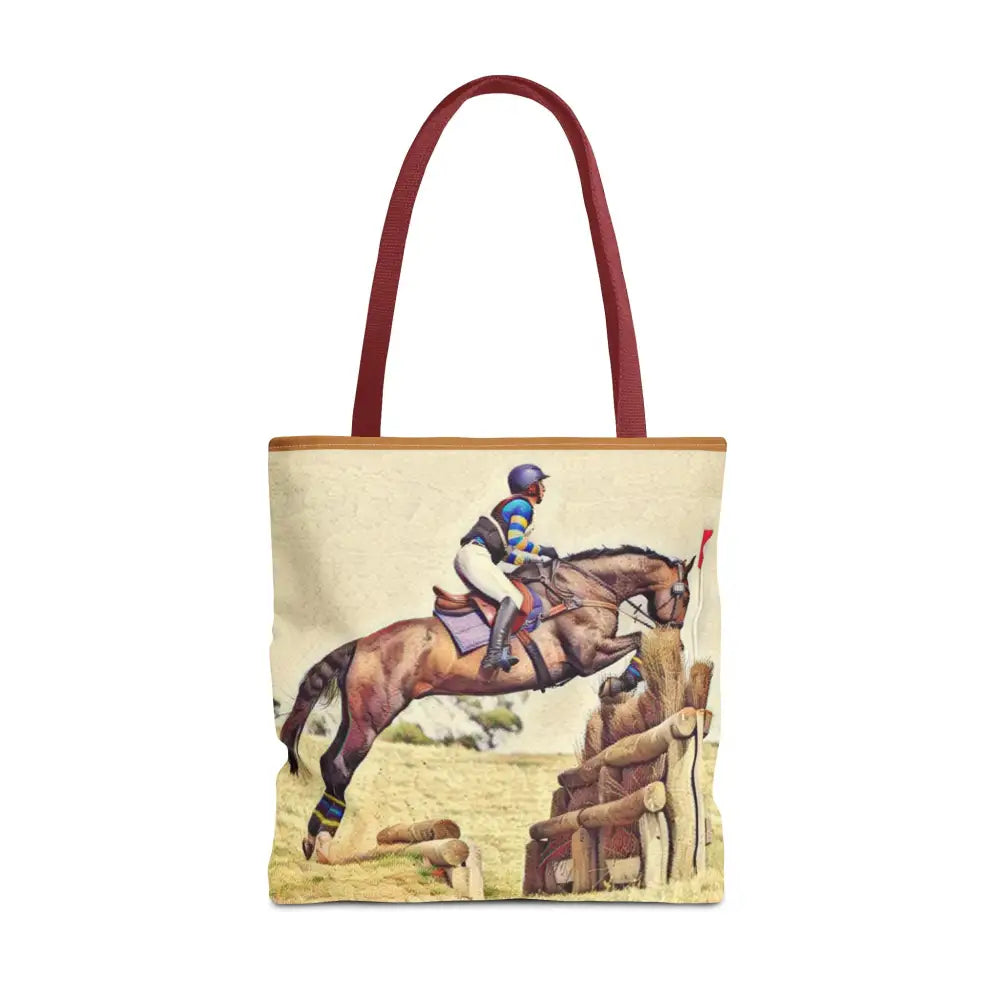Equestrian Tote Bag - Horse Cross Country Jumping Art Design for Eventers - 18’’ × 18’’ / Red - Bags