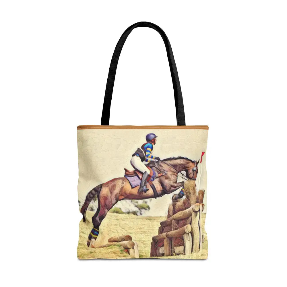 Equestrian Tote Bag - Horse Cross Country Jumping Art Design for Eventers - 18’’ × 18’’ / Black - Bags
