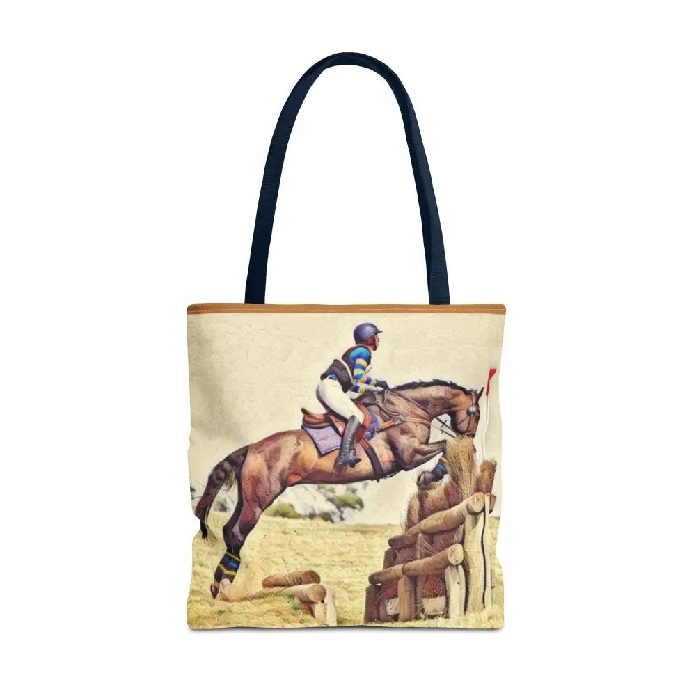 Equestrian Tote Bag - Horse Cross Country Jumping Art Design for Eventers - 18’’ × 18’’ / Navy - Bags