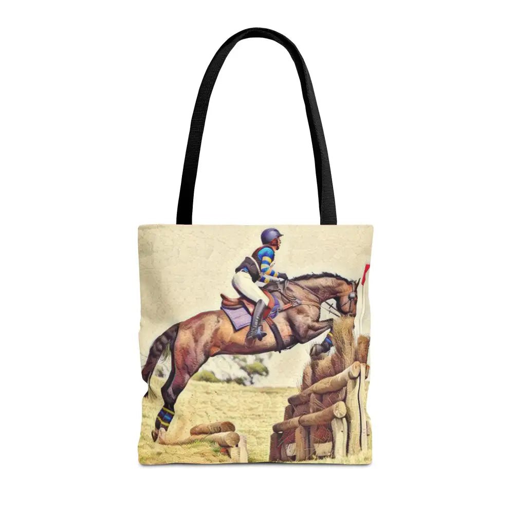 Equestrian Tote Bag - Horse Cross Country Jumping Art Design for Eventers - 16’’ × 16’’ / Black - Bags