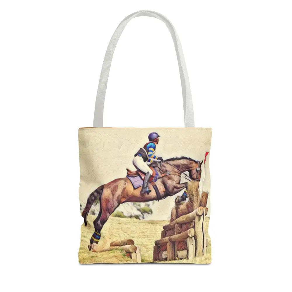 Equestrian Tote Bag - Horse Cross Country Jumping Art Design for Eventers - 13’’ × 13’’ / White - Bags