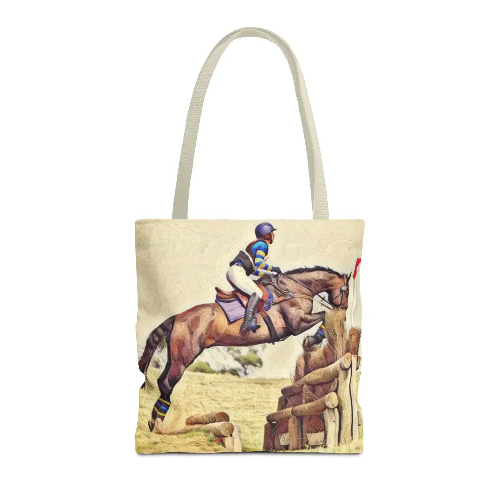 Equestrian Tote Bag - Horse Cross Country Jumping Art Design for Eventers - 16’’ × 16’’ / Beige - Bags