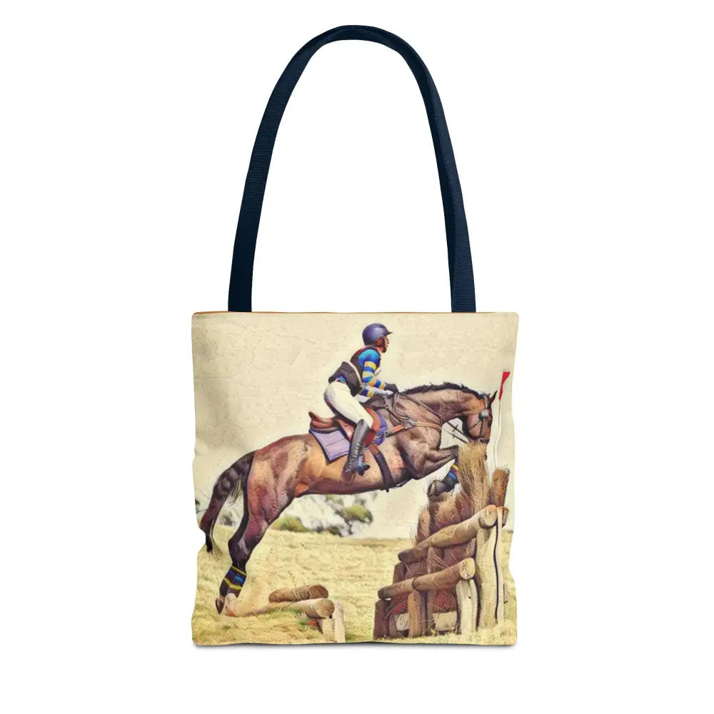 Equestrian Tote Bag - Horse Cross Country Jumping Art Design for Eventers - 13’’ × 13’’ / Navy - Bags