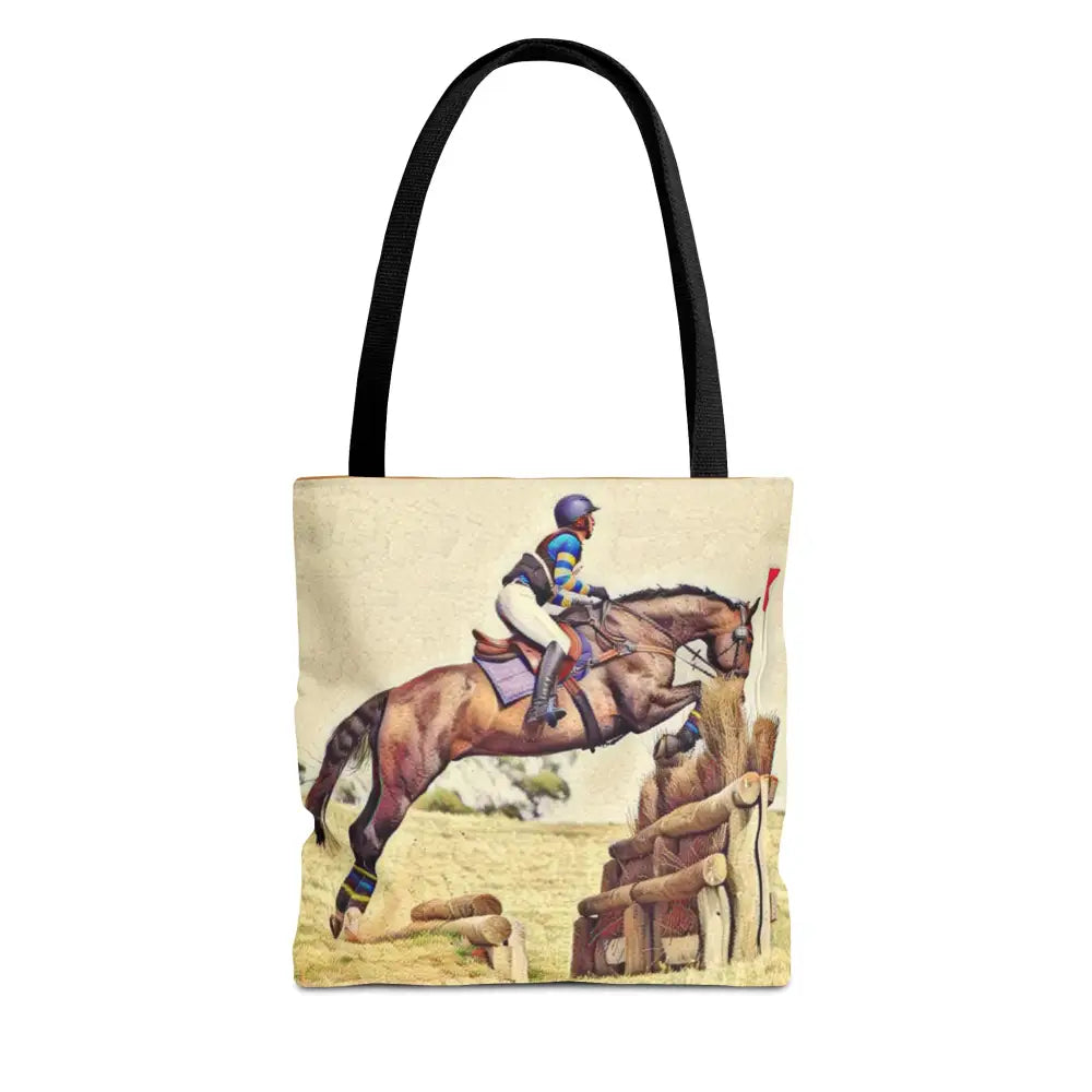 Equestrian Tote Bag - Horse Cross Country Jumping Art Design for Eventers - 13’’ × 13’’ / Black - Bags
