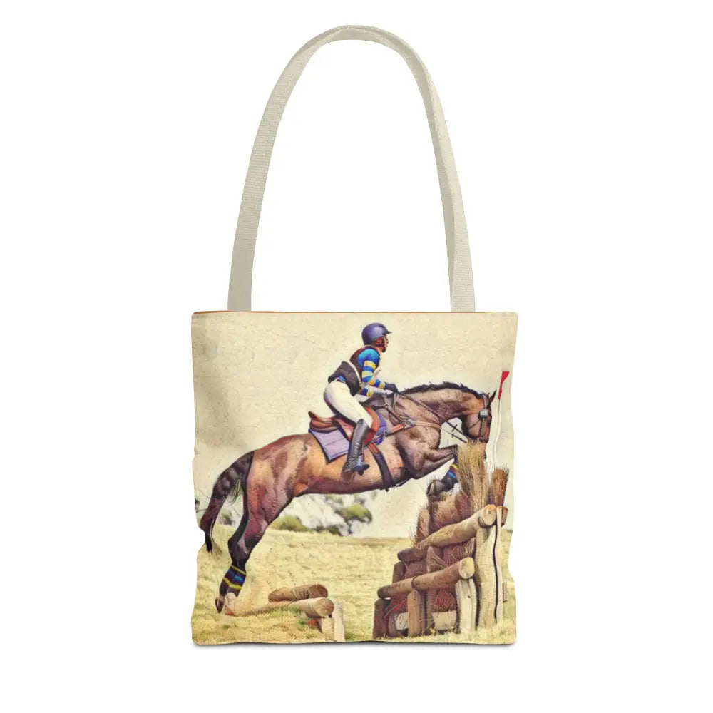 Equestrian Tote Bag - Horse Cross Country Jumping Art Design for Eventers - 13’’ × 13’’ / Beige - Bags