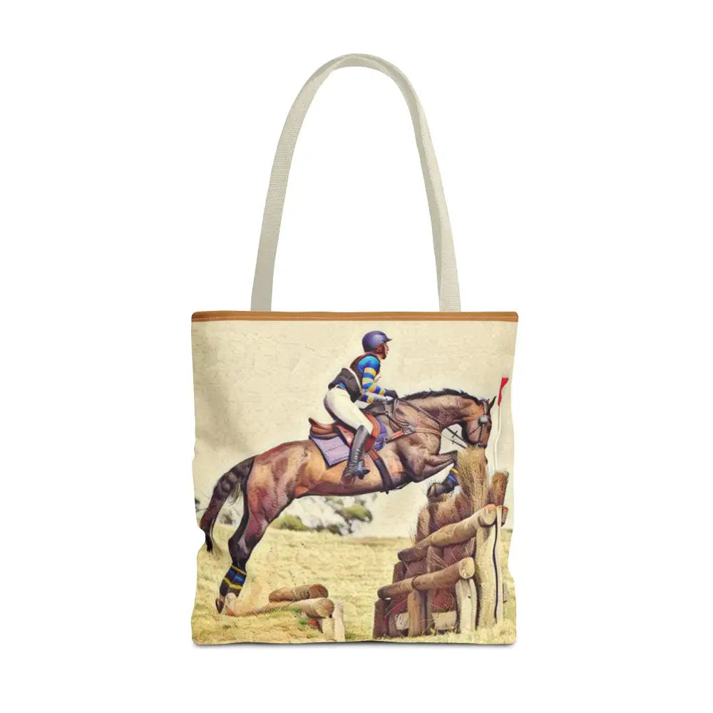 Equestrian Tote Bag - Horse Cross Country Jumping Art Design for Eventers - 18’’ × 18’’ / Beige - Bags