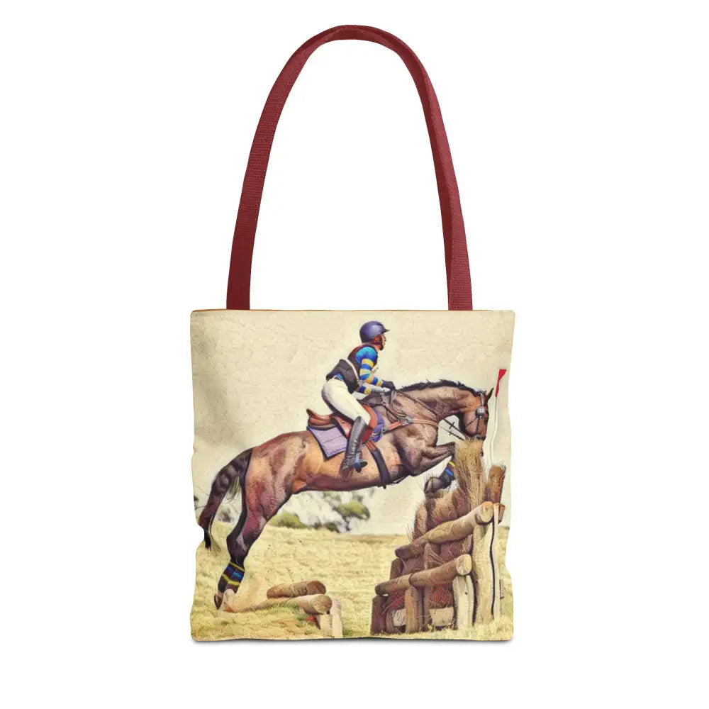 Equestrian Tote Bag - Horse Cross Country Jumping Art Design for Eventers - 13’’ × 13’’ / Red - Bags