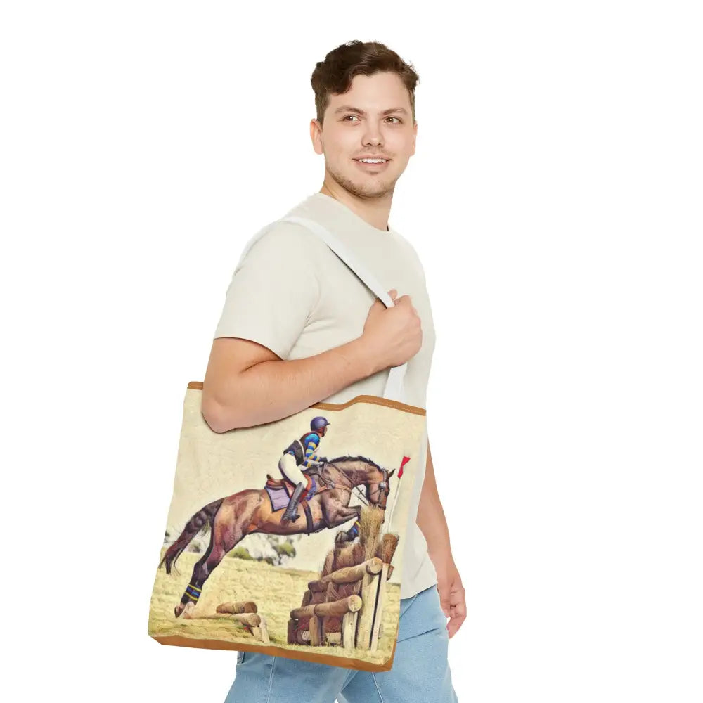 Equestrian Tote Bag - Horse Cross Country Jumping Art Design for Eventers - Bags
