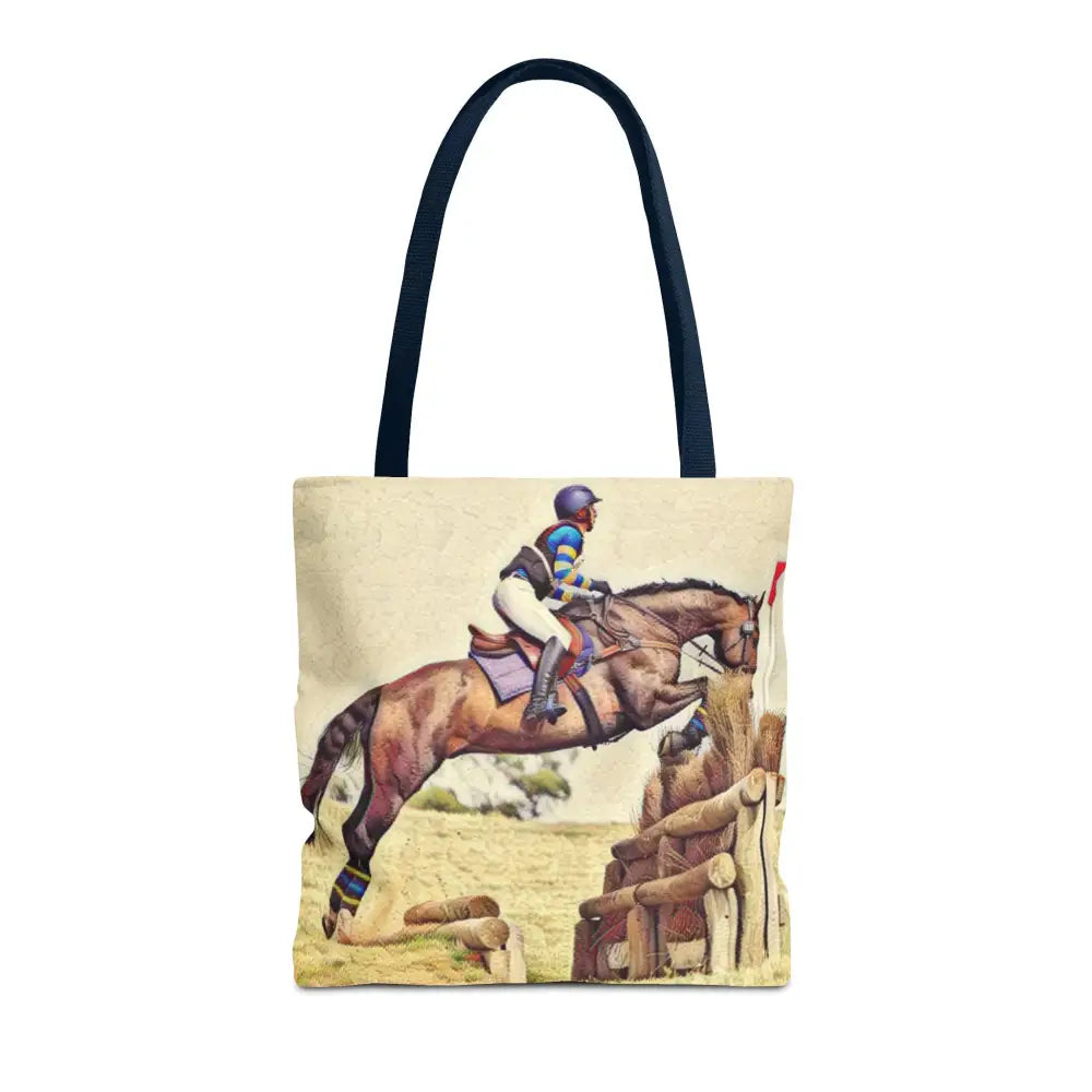 Equestrian Tote Bag - Horse Cross Country Jumping Art Design for Eventers - 16’’ × 16’’ / Navy - Bags